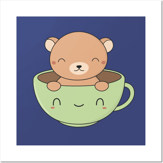 Kawaii Cute Brown Bear Wall Art by happinessinatee